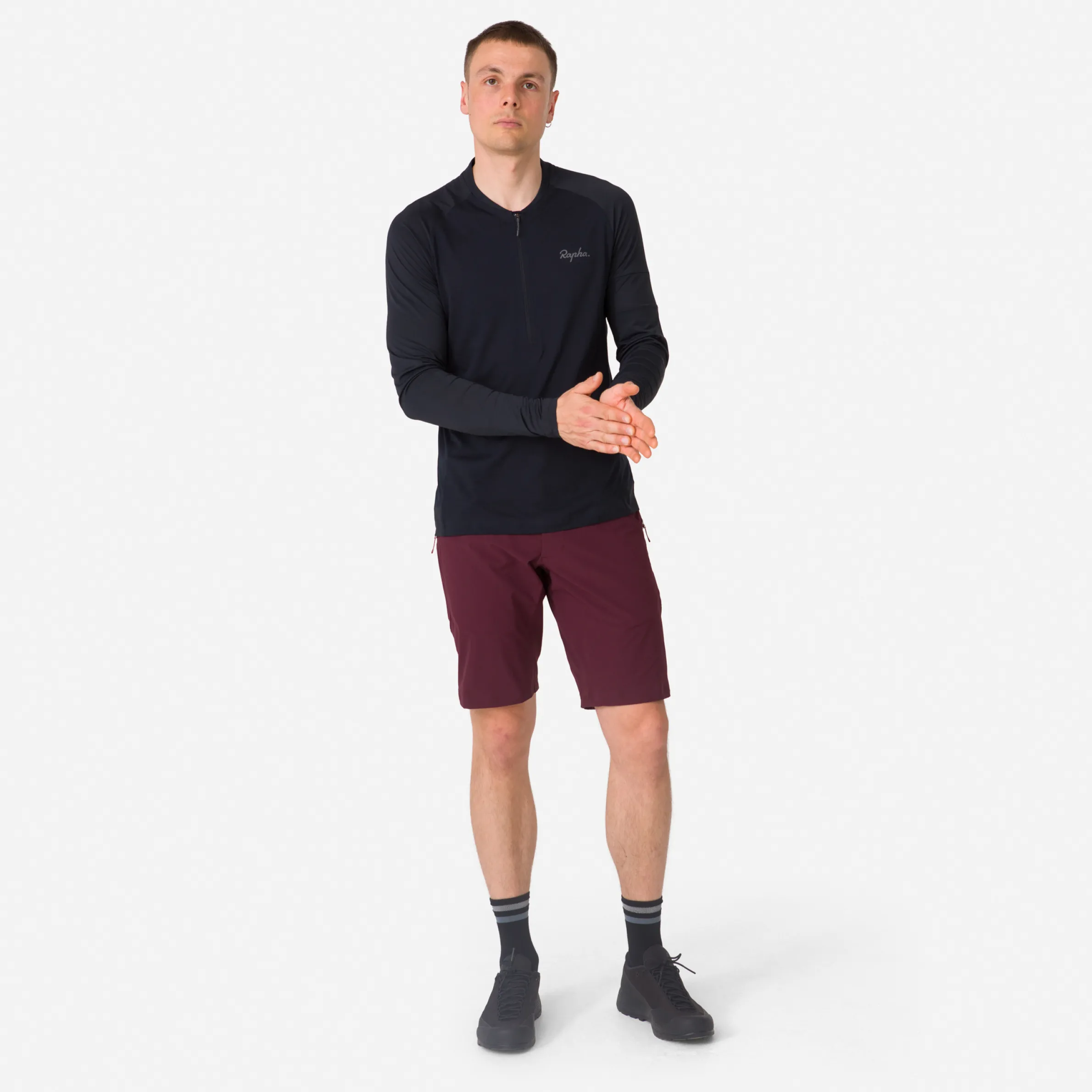 Rapha T-shirts & Tops|Men's Explore Long Sleeve Zip Neck Tech T-shirt Black/Black